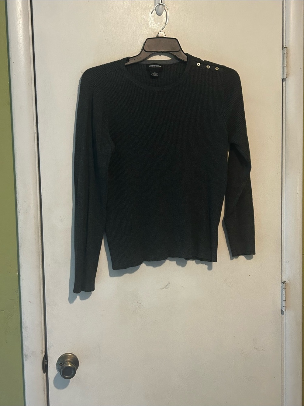 Liz Claiborne womans Black Crewneck Sweater with Shoulder Buttons